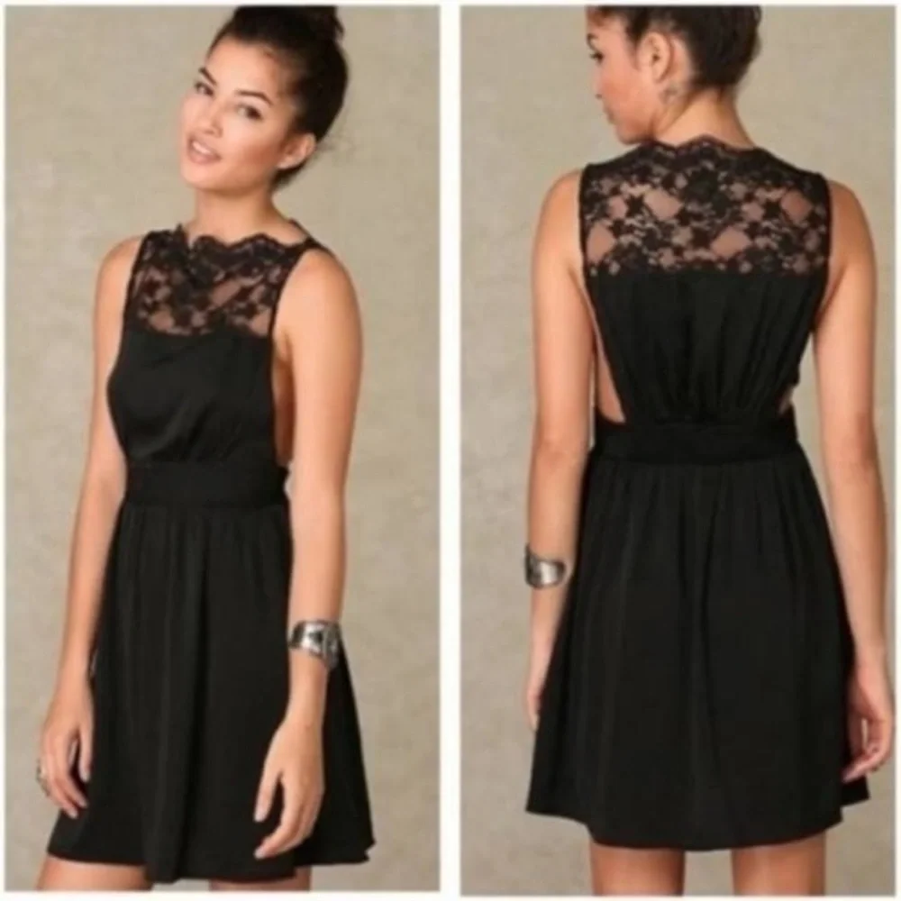 Free People Gray Lace Open Side Mini Dress Boho Sleeveless Festival